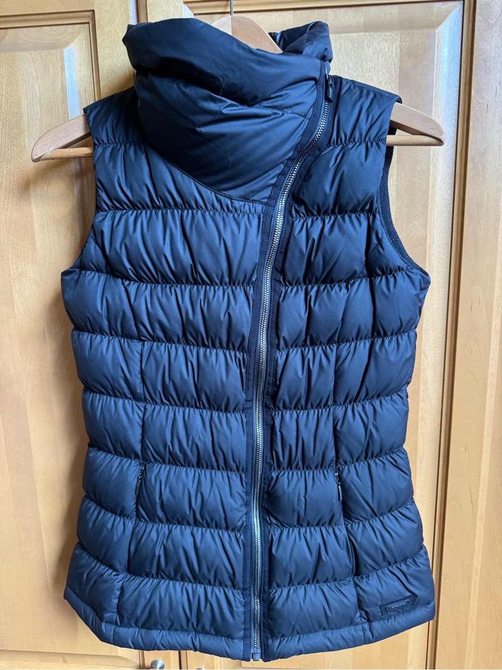 Athleta Black Quilted Puffer Vest with High Funnel Collar